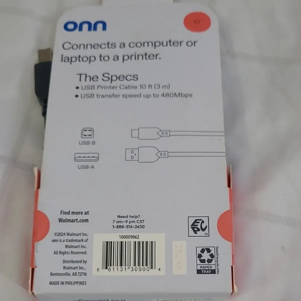 Onn USB-A to USB-B Printer Cable